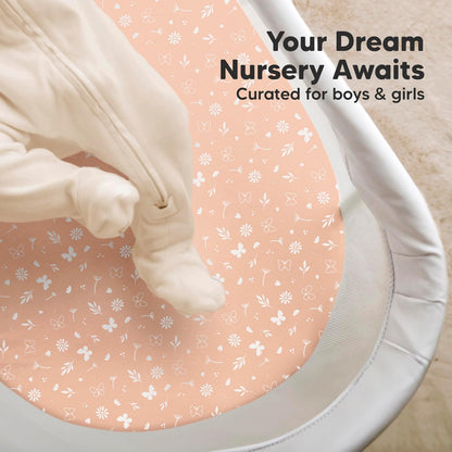2-Pack Organic Bassinet Sheets for Girls, Boys - 100% Cotton Bassinet Mattress Sheets Compatible with Halo Bassinest Swivel Sleeper, Graco, Baby Delight, Chicco, Unisex Fitted Bassinet Sheets (Elly)