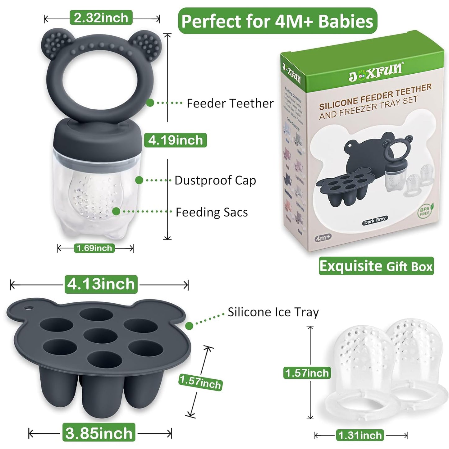 Silicone Baby Fruit Food Feeder & Mini Freezer Nibble Tray, Breastmilk Popsicle Molds for Baby Teething Relief, BPA Free Silicone Teething Toys Feeder for Safe Infant Self Feeding, Extra Food Pouches