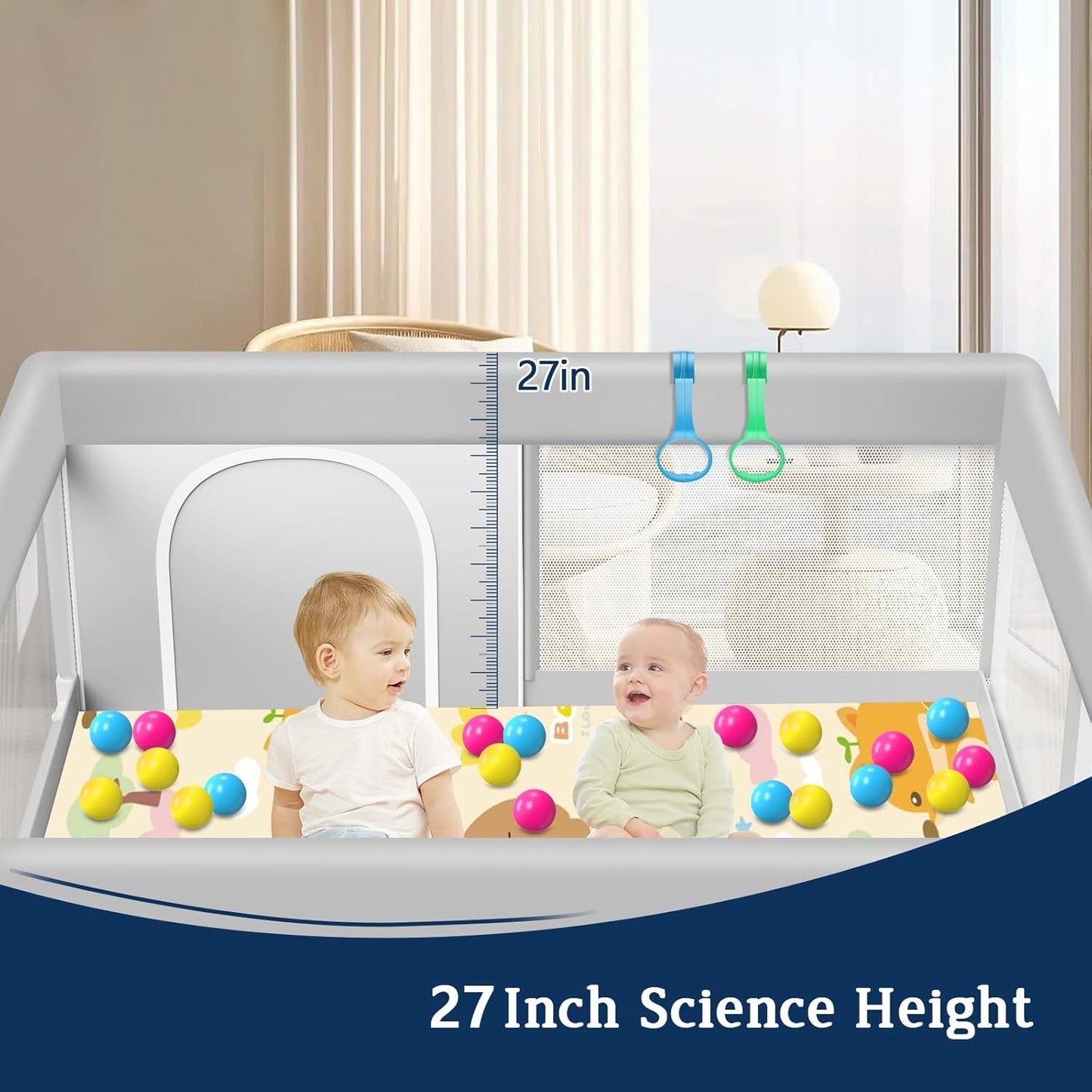 Baby Playpen with Mat, 50x50 Inch Playpen with Mat Waterproof for Babies and Toddlers Play Pen Playards Safety Gate Fence Active Center Indoor
