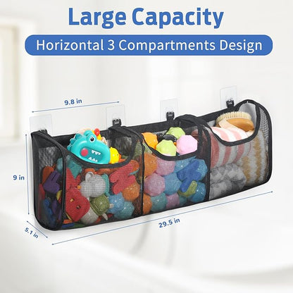 Goowin Bath Toy Storage, Bath Toy Holder, 3 Compartment Large Openings Bath Toy Organizer, Large Capacity Bath Tub Toy Holder, Kids Bathtub Toy Storage For Accessing & Sorting Toys (Black, Regular)