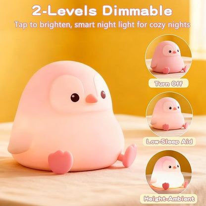 Penguin Night Light for Kids,Cute Pink Penguin Lamp,Soft Silicone Nursery Night Light,LED Squishy Novelty Animal Bedside Lamp,Rechargeable/Dimmable/Timer,Room Deco,Christmas Gifts for Mom Girls Baby