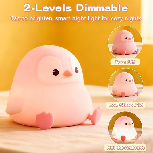 Penguin Night Light for Kids,Cute Pink Penguin Lamp,Soft Silicone Nursery Night Light,LED Squishy Novelty Animal Bedside Lamp,Rechargeable/Dimmable/Timer,Room Deco,Christmas Gifts for Mom Girls Baby