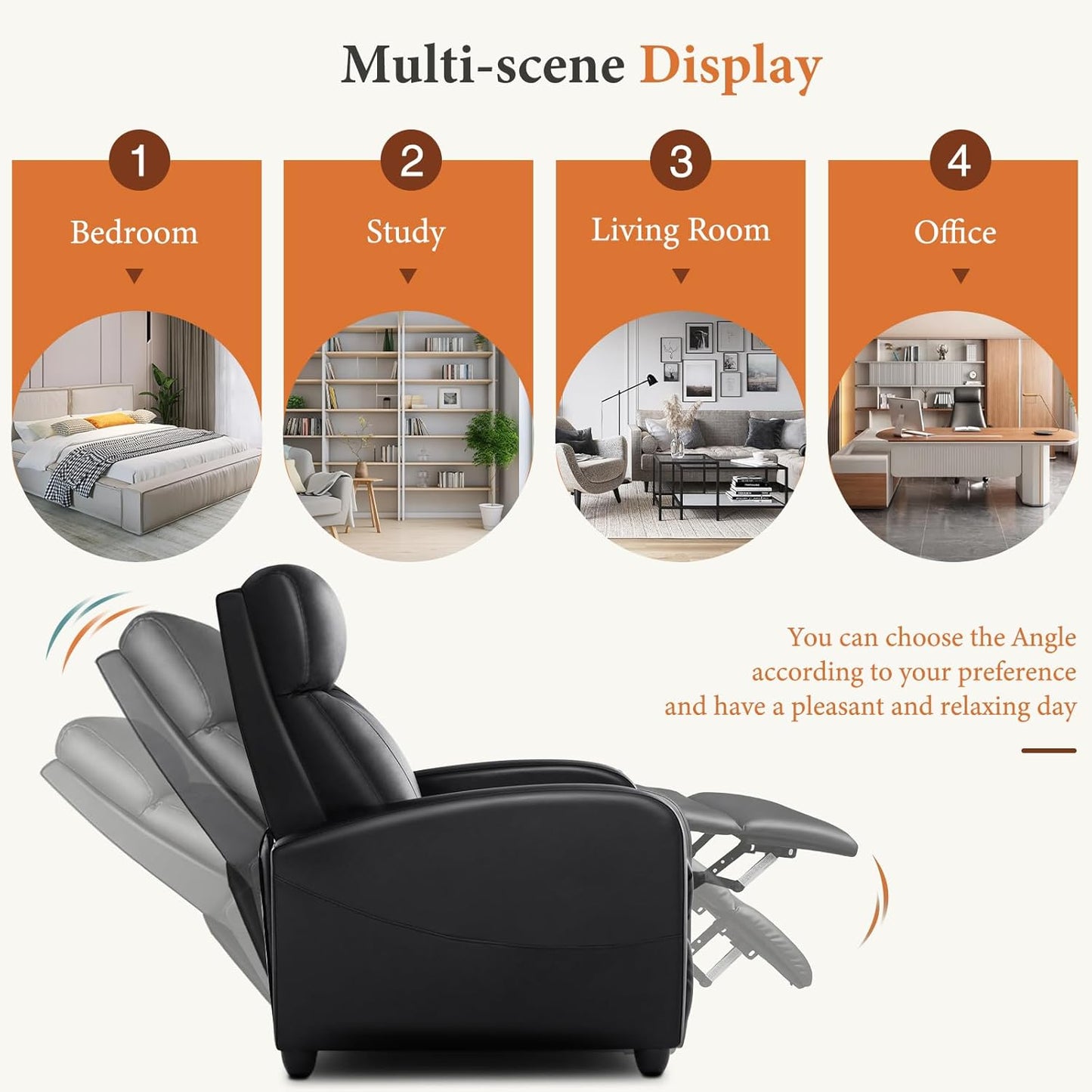 Sweetcrispy Recliner Chair, 360 Swivel Rocker Chair for Adults, Glider Rocker Recliners, Nursery Chairs for Living Room, High Back, Upholstered Deep Seat, Classical Brown