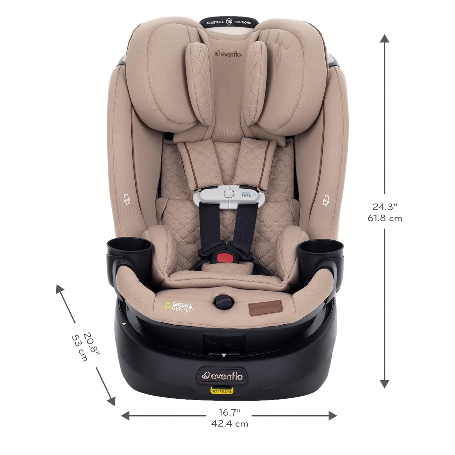 Evenflo Revolve360 Slim 2-in-1 Rotating Car Seat with Green & Gentle Fabric (Travertine)