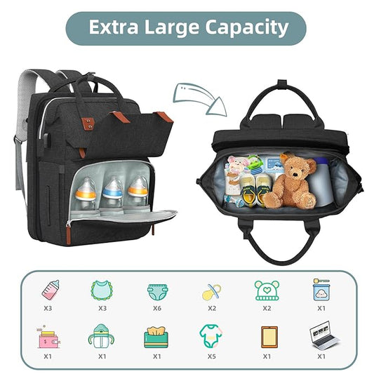 ISMGN Diaper Bag Backpack with Changing Station, Large Diaper Bag, Baby Bag, Black Diaper Bag, Black
