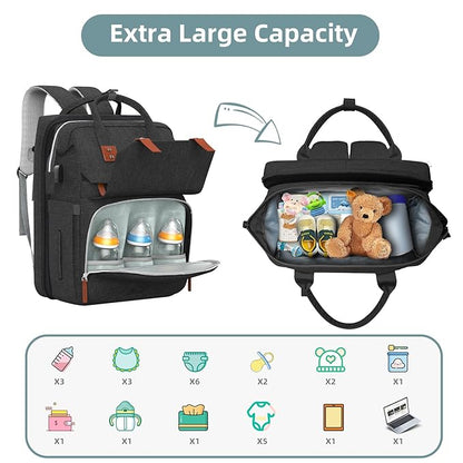 ISMGN Diaper Bag Backpack with Changing Station, Large Diaper Bag, Baby Bag, Black Diaper Bag, Black