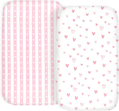 100% Organic Cotton 2 Pk Bedside Sleeper Bassinet Fitted Mattress Sheets Perfectly Compatible with Mika Micky, Baby Delight, Ronbei, Chicco, Cloud Baby, AMKE, Angelbliss, Arm's Reach. Cloud, Stripe