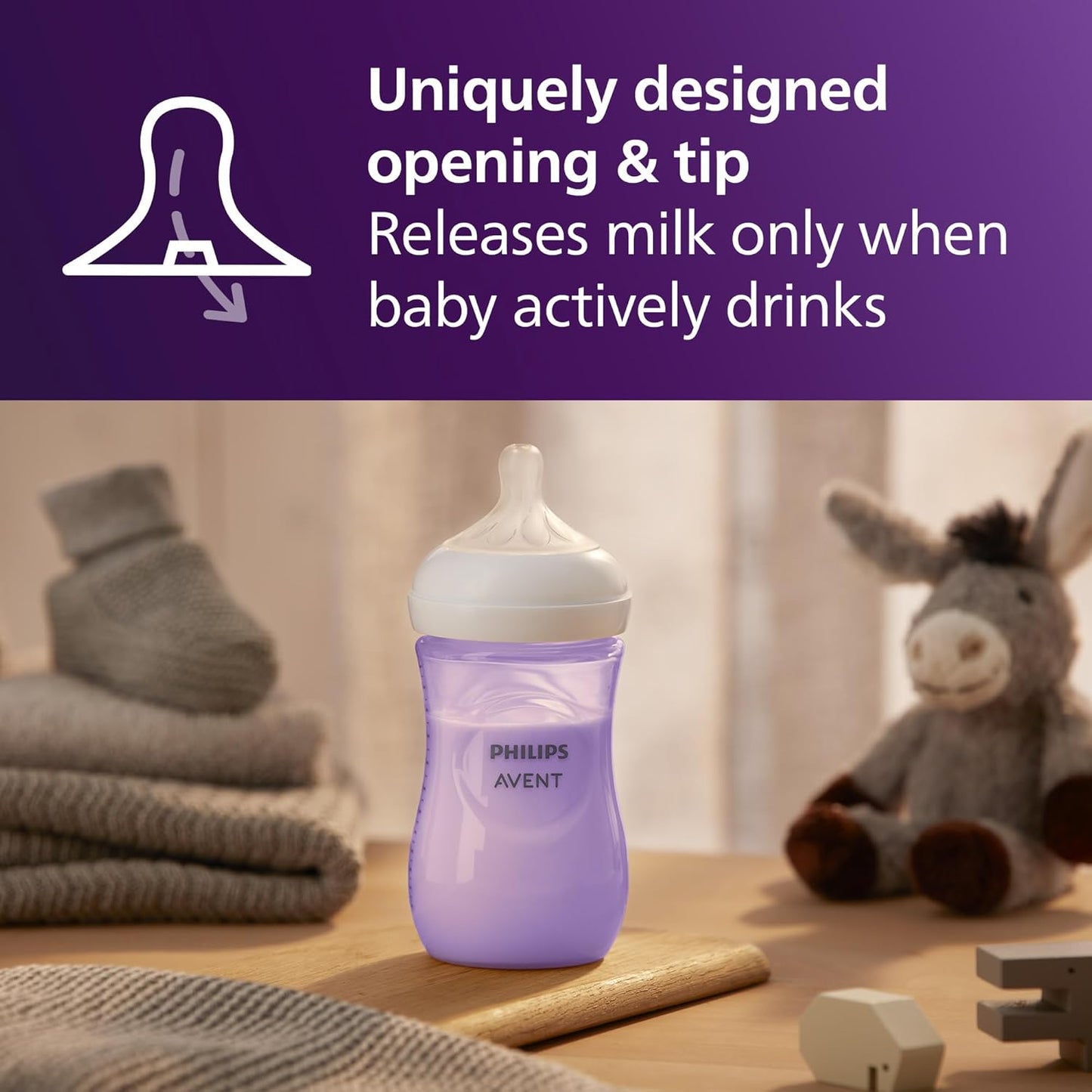 Philips Avent Natural Baby Bottles with Natural Response Nipples (Slow Flow, Flow 2), 4oz, 4-Pack, SCY900/04