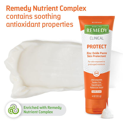 Medline Remedy Clinical Zinc Oxide Paste Skin Protectant (4 oz Tube), Vanilla Scent, Diaper Rash Cream, Incontinence Care, Wetness Protection, Paraben Free, Hypoallergenic, Adults, Children