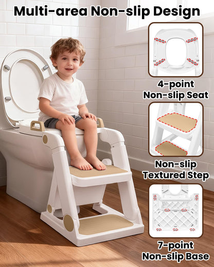 Potty Training Seat, Primlect Upgrade Ultra-Stable Toddler Toilet Seat for Kids Boys Girls, 2 in 1 Potty Training Toilet with Step Stool, Adjustable Seat and Ladder, Non-Slip Pad, Splash Guard (Grey)
