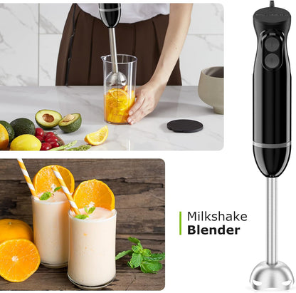Bonsenkitchen Hand Blender, Immersion Blender with 2 Mixing Speed, Electric Handheld Mixer Portable Stick Mixer with Stainless Steel Blades for Soup, Smoothie, Puree, Baby Food