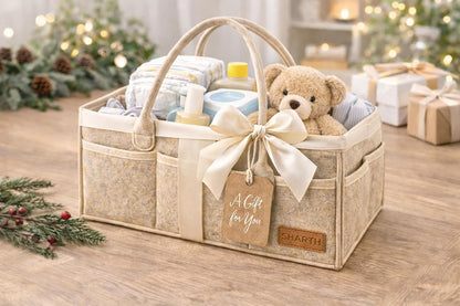 Sharth Baby Diaper Caddy Organizer with Handle, Baby Shower Gifts Basket Bag, Registry Search Must Haves Items, Nursery Storage Organizer for Newborn Girl Boy, Car Diaper Caddy (Gray)