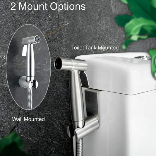 VENETIO Handheld Bidet Sprayer for Toilet Seat with Anti-leaking Hose, Toilet or Wall Mounted, Multi-function for Baby Cloth Diaper Sprayer, Shattaf Sprayer, Pets Shower - 304 Stainless Steel Material