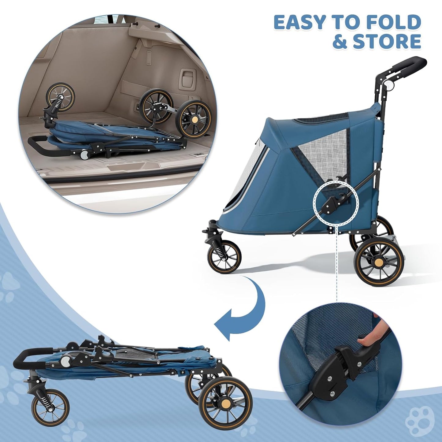 Magshion Compact Pet Stroller for Small-Medium Dogs/Cats up to 22lbs, 4-Wheel Lightweight Umbrella Shaped Portable Puppy Travel Jogger with Breathable Mesh, Cup Holder & Rear Storage, Black