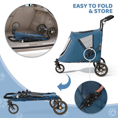 Magshion Compact Pet Stroller for Small-Medium Dogs/Cats up to 22lbs, 4-Wheel Lightweight Umbrella Shaped Portable Puppy Travel Jogger with Breathable Mesh, Cup Holder & Rear Storage, Black