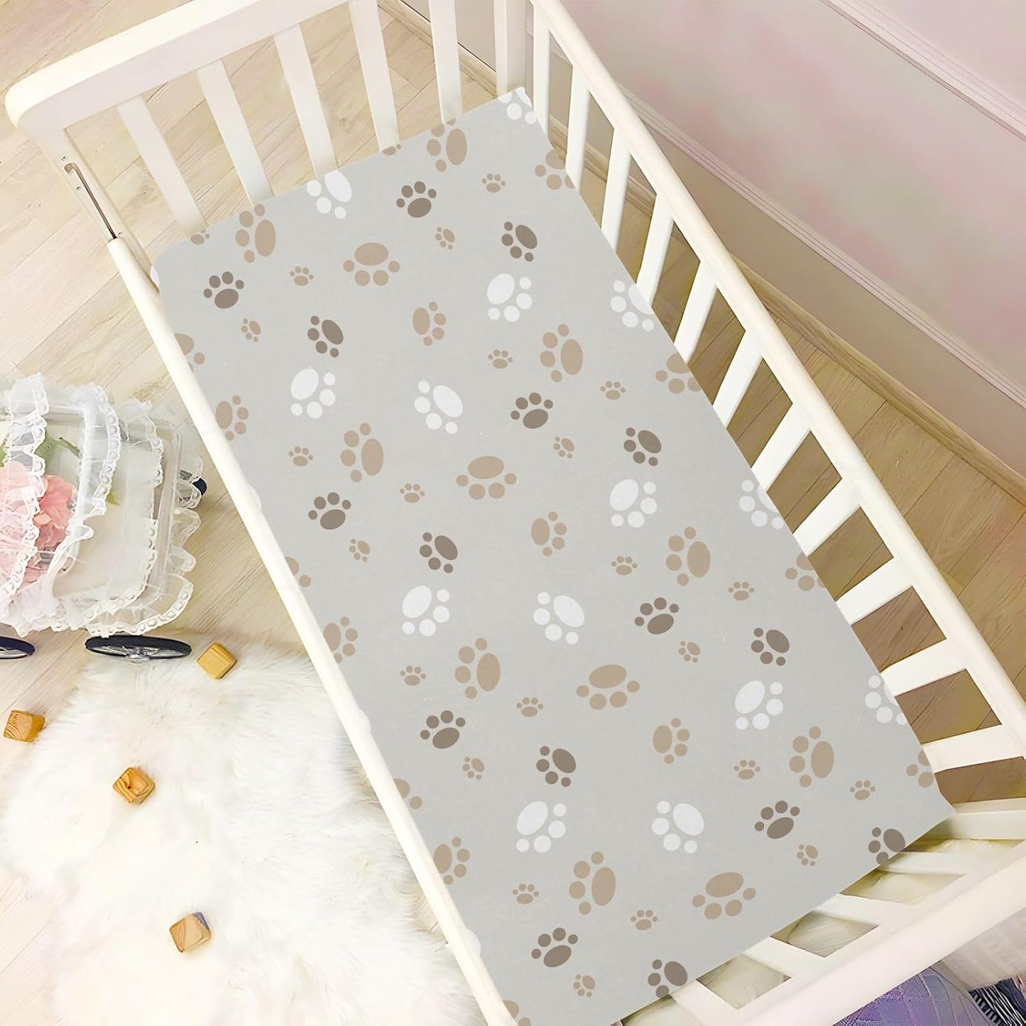 Fitted Crib Sheets Pink Checkered and Bows Stretchy Portable Playard Sheets for Baby Toddler, Breathable Soft Mini Crib Mattress 39 x 27 in for Boys and Girls
