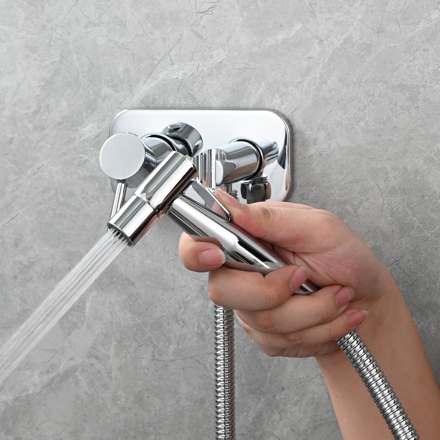 Tecmolog Stainless Steel Bathroom Bidet Sprayer Set Concealed Bidet Sprayer for Toilet Hot and Cold Handheld Cloth Diaper Sprayer Kit