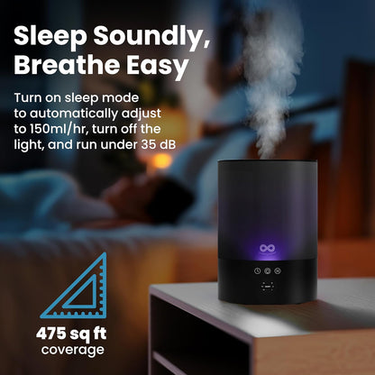 Everlasting Comfort 2.5L Top Fill Humidifier for Bedroom – Quiet, Easy to Fill & Clean, 24HR Runtime, Night Lights, Timer, Ultrasonic Cool Mist, Auto Shut-Off, Essential Oil Diffuser - White