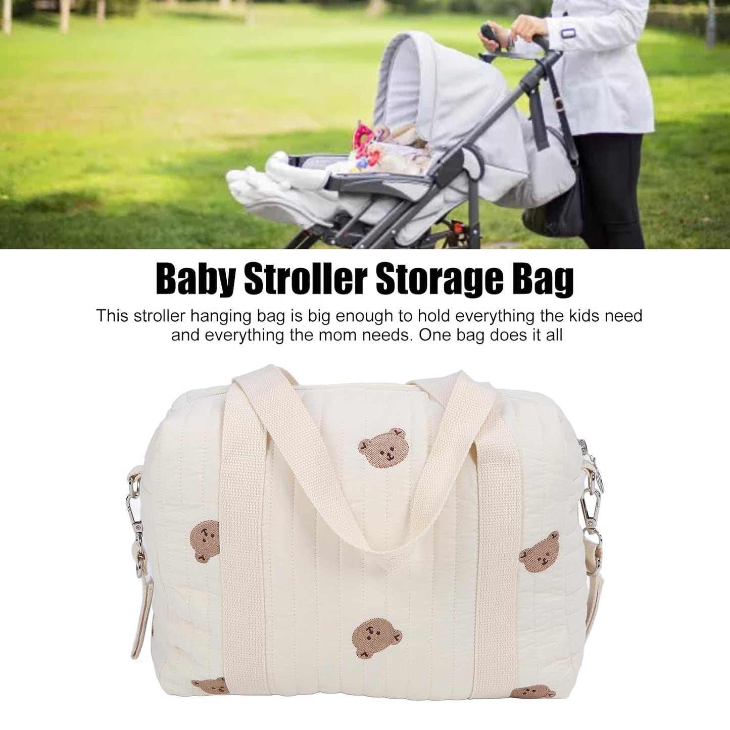 Alomejor stroller storage bag, multi-purpose large capacity hanging organizer with zipper pockets for parents travelers artists shopping art supplies
