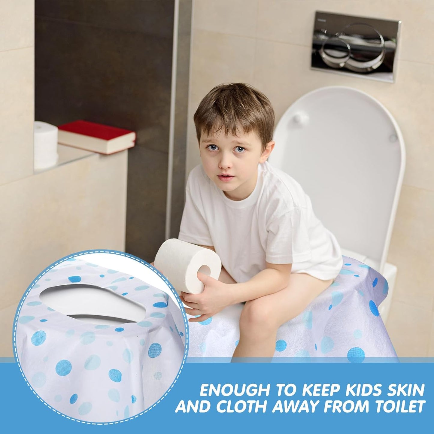 50 Packs Disposable Toilet Seat Covers Extra Large Individually Wrapped for Kids and Adults, Portable Non Slip Waterproof Potty Seat Covers for Toddlers Potty Training, Travel (Rainbow)