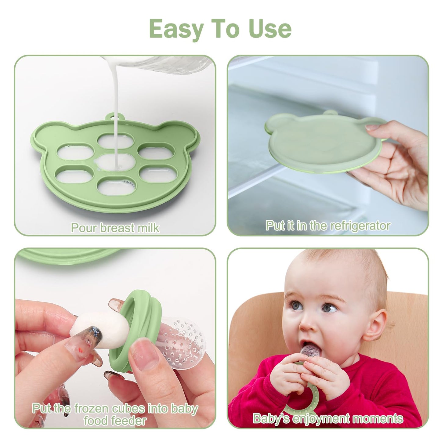 MISSLILI Baby Silicone Fruit Food Feeder Pacifier & Breastmilk Popsicle Freezer Molds,BPA Free Baby Food Storage Containers Frozen Ice Tray for Baby Feeding Safely, Infant Fruit Teething Toy (Blue)