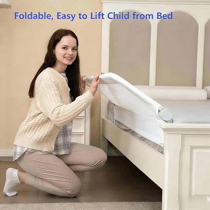 Grelife Foldable Bed Rail for Toddlers, Tall Toddler Bed Rails for Twin, Full, Queen Bed, Baby Bed Rail Guard with Reinforced Metal Frame & Breathable Mesh (1, pearlwhite, 43.0")