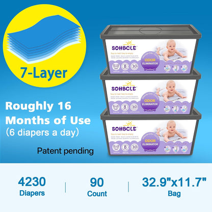 Refills Compatible with Genie Easy Roll Signature Diaper Pail and Platinum Diaper Pail, Upgraded 90 Bags Hold up to 4200 Newborn Diapers, Extra Thickness Powerful Odor Control