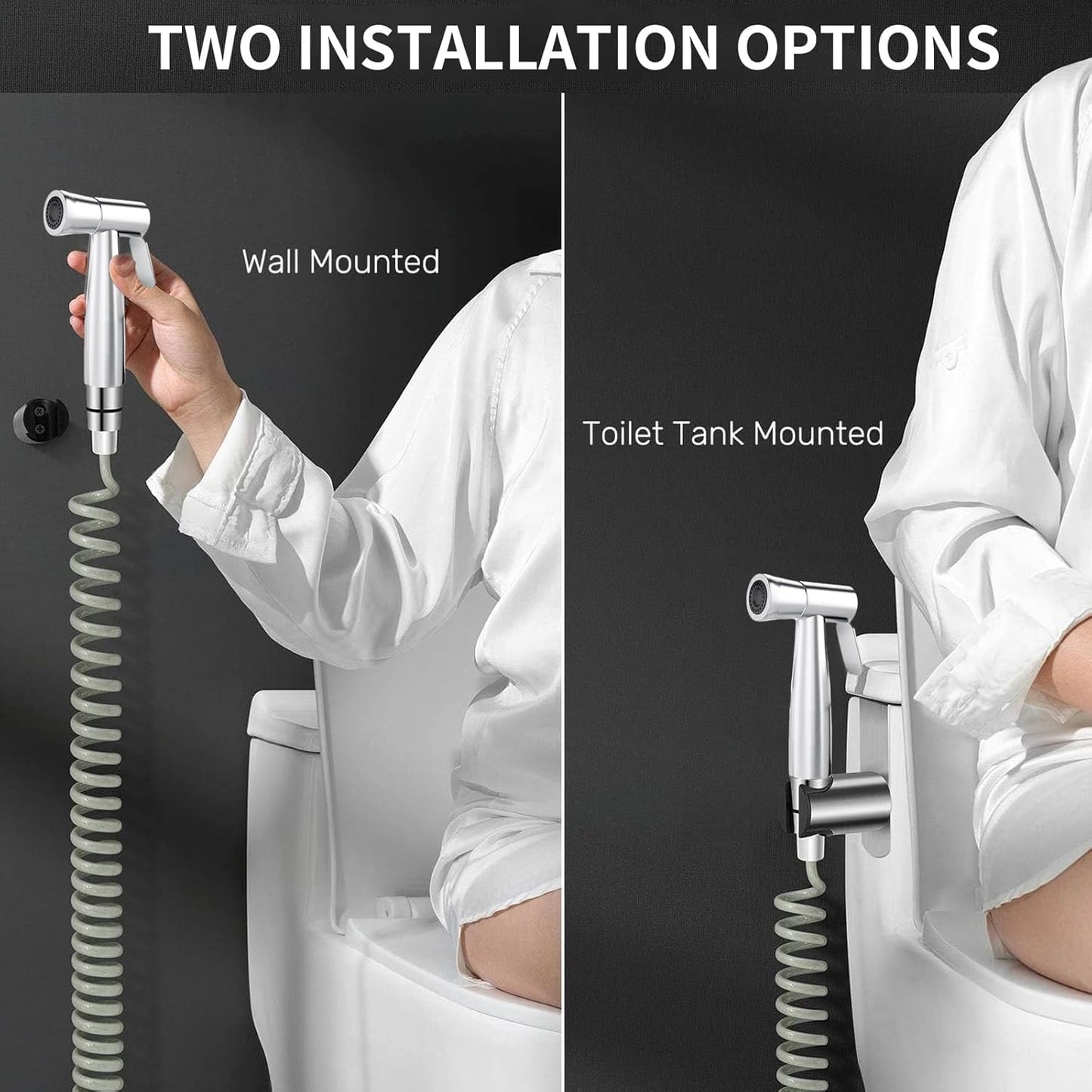 Bidet Stainless Steel Hand Shower, Muslim Stainless Steel Shower, Baby Cloth Diaper Spray Set with Spring Hose, wall Mount