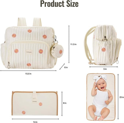 GOBABYMART Diaper Bag Backpack, Medium Maternity baby bag & Changing Pad, Insulated Pockets, Stroller Straps & Pacifier Case (Medium - Beige Flowers)
