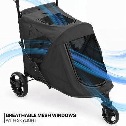 MoNiBloom Large Pet Stroller with Anti-Slip Ramp, Heavy Duty Dog Stroller Up to 99lb, Safe & Gentle Mobility Aid, All-Terrain Wheels, Idea for Injured, Disabled, & Senior Dog