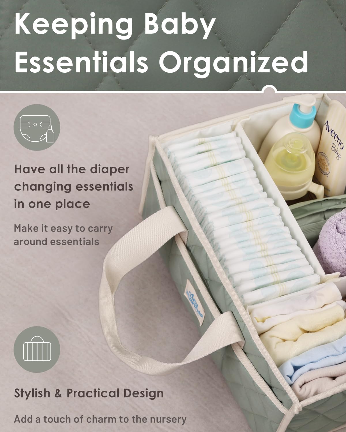 Tiny Marvels Diaper Caddy Organizer for New Parents, Baby Diaper Caddy with Water-Resistant Fabric, Structured Diaper Caddy Basket for Nursery, Car & Travel