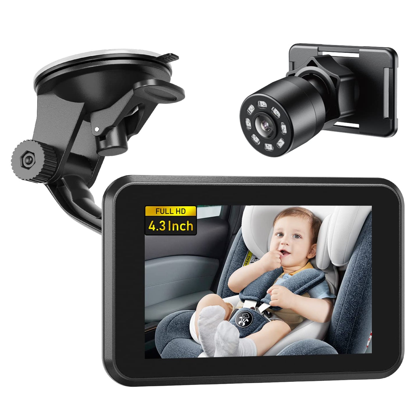 Itomoro Baby Car Camera USB Plug, 4.3" HD Car Baby Monitor with Camera Night Vision, Safety Seat Baby Car Mirror for Rear Facing 5 Mins Easy Installation