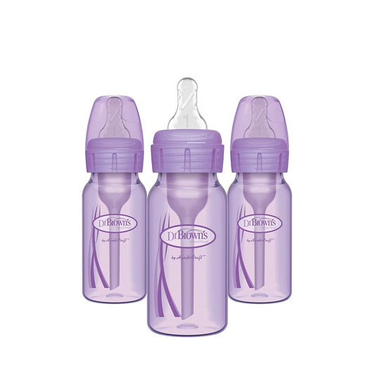 Dr. Brown’s Anti-Colic Options+ Narrow Baby Bottles, 0m+ Level 1 Nipple - Baby Bottle to Reduce Colic (3 Pack), Purple 8 oz