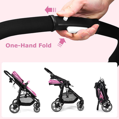 INFANS 2 in 1 Baby Stroller, High Landscape Infant Stroller & Reversible Bassinet Pram, Foldable Pushchair with Adjustable Canopy, Storage Basket, Cup Holder, Suspension Wheels (Black)