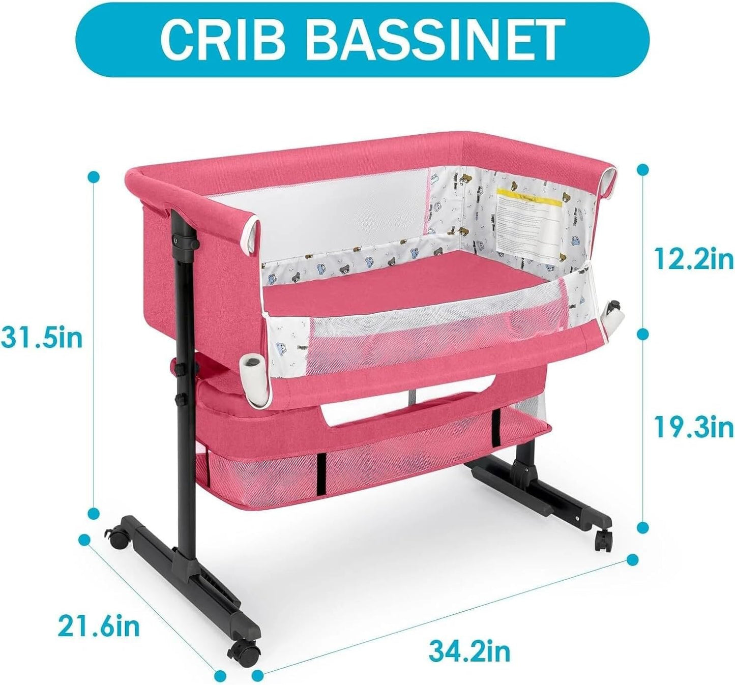 Baby Bassinets Bedside Sleeper, 3 in 1 Baby Bassinet, Adjustable Easy Folding Portable Bed, with Mosquito Nets, Large Storage Bag, Comfortable Mattresses, for Infant/Baby/Newborn (Gray)