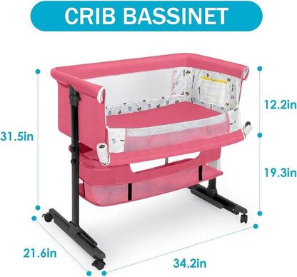 Baby Bassinets Bedside Sleeper, 3 in 1 Baby Bassinet, Adjustable Easy Folding Portable Bed, with Mosquito Nets, Large Storage Bag, Comfortable Mattresses, for Infant/Baby/Newborn (Gray)