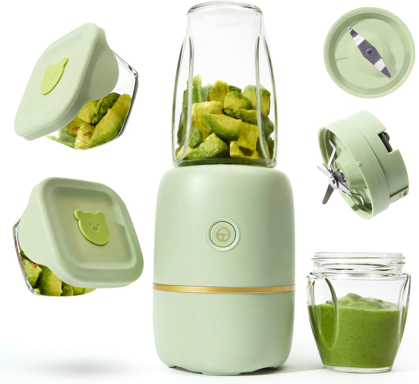 Bubble Blender, Baby Food Maker & Puree Blender with 2 Borosilicate Glass Cups, Compact Baby Bullet for Smoothies, Hands-Free One-Touch, 200W Motor, Rose