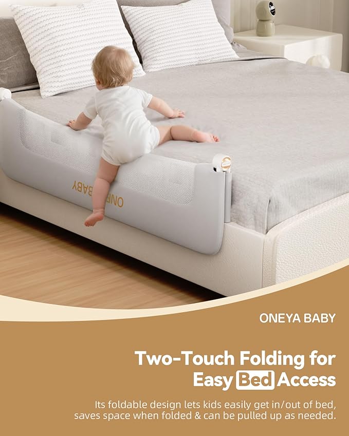 Baby Bed Rail Guard, 48in Thickened Toddler Bed Rail for Toddlers, Extral Tall Swing Down Child Safety Side Railing Guards with Reinforced Anchor for Twin, Full, Queen, King Bunk Size Bed, Grey, 27”H