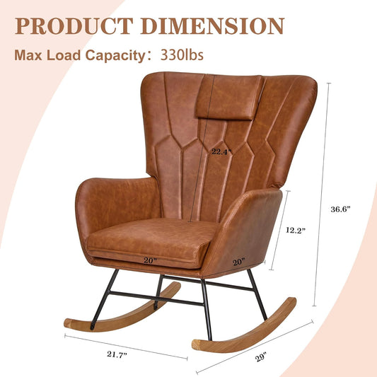 VECELO Rocking Chair Nursery with Thick Headrest, Modern Teddy Upholstered Reading Glider Rocker Accent Armchair with High Backrest, Padded Seat, Side Pocket, for LivingRoom, Bedroom, Baby Room, Pink