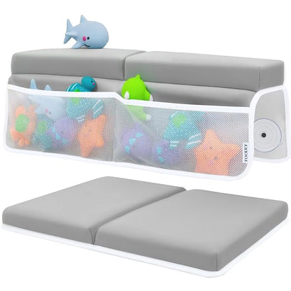 Comfortable Baby Bath Kneeler and Elbow Rest Pad Set – Thick Memory Foam Bath Kneeling Pad with Elbow Support – Baby Bathtub Cushion with Toy Organizer for Bathing Infant or Toddler - Grey