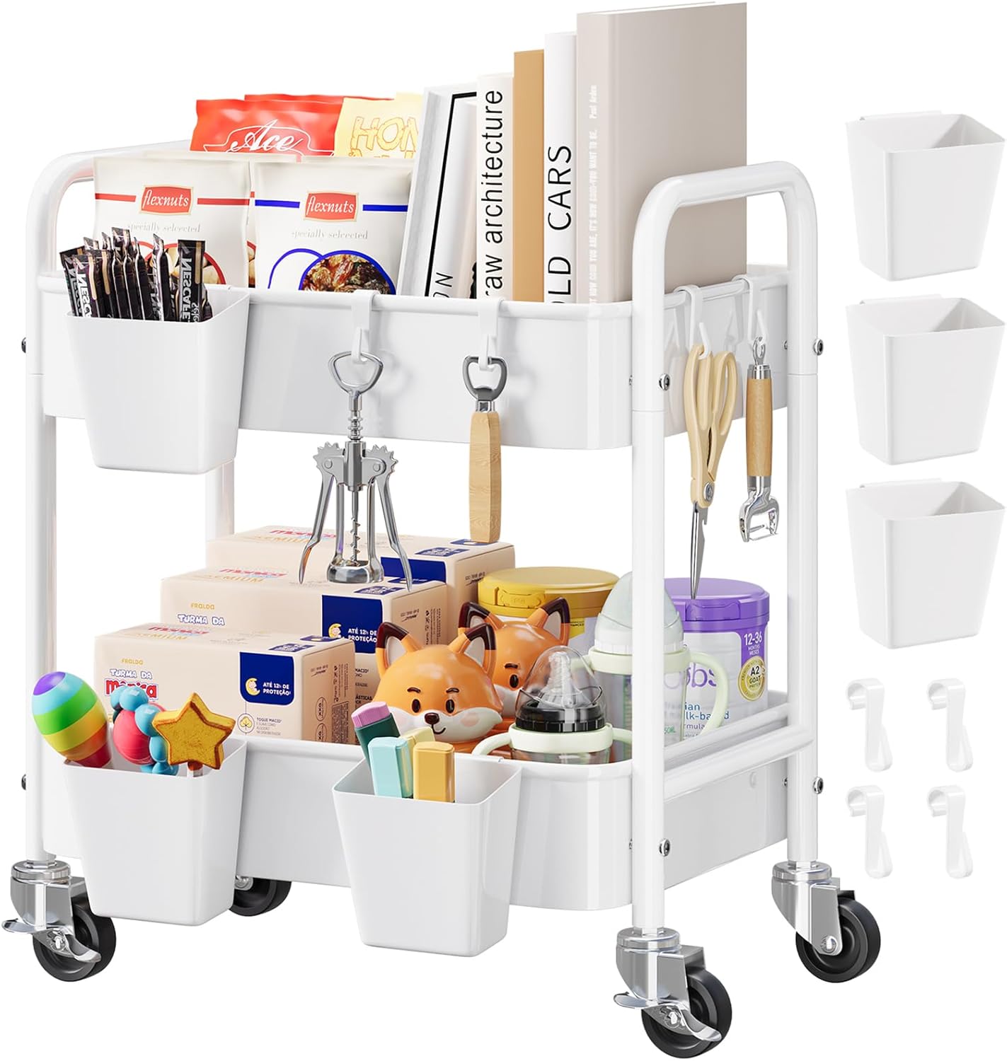 3 Tier Rolling Cart Metal with Lockable Wheels, Pink Three Tiered Diaper Caddy Cart Organizer on Wheels, Storage Utility Trolley Carts for Craft, Art, Nail, Lash, Baby Supplies, Cleaning, Mesh