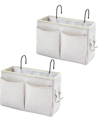 Bedside Caddy Organizer/Bedside Hanging Storage Bag Multi-Function Caddy for Bunk bed Hospital Beds Dorm Bed Rails, Holders Books Glasses Phones Magazine(White)