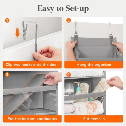 Lifewit 1 Pack Over the Door Organizer, 5 Section Clear Window Hanging Storage with 4 Side Pockets, Sturdy Anti Tilt 40 lbs Load Behind Door for Closet, Bedroom, Bathroom, Nursery, Dorm, Gray