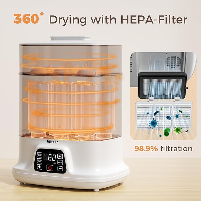 HEYAXA Baby Bottle Steri-lizer and Dryer, 10 Bottles Large Capacity, 4 in 1 Electric Steamer and Dryer for All Bottles, Parts & Baby Essentials, Touch Screen and Auto-Off