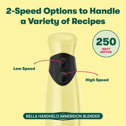 BELLA Immersion Hand Blender, Portable Mixer with Whisk Attachment - Electric Handheld Juicer, Shakes, Baby Food and Smoothie Maker, Stainless Steel, Black