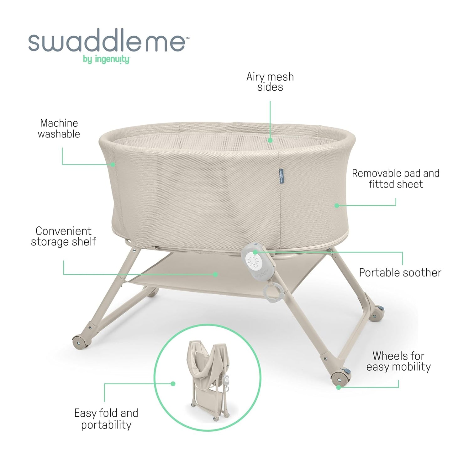 Ingenuity Dream Hero Starlight 3-in-1 Co-Sleeping Bassinet and Crib - Lume (Grey), Unisex, Newborn to 12 Months