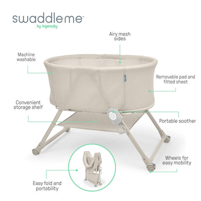 Ingenuity Dream Hero Starlight 3-in-1 Co-Sleeping Bassinet and Crib - Lume (Grey), Unisex, Newborn to 12 Months