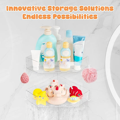 Bath Toy Storage Corner Adhesive Shower Caddy for Baby Bath Toys Bathtub Toy Storage Holder Organizer Large Capacity Acrylic Shower Shelves for Bathroom Babies Bathing Accessories Shelf, 2 Pack