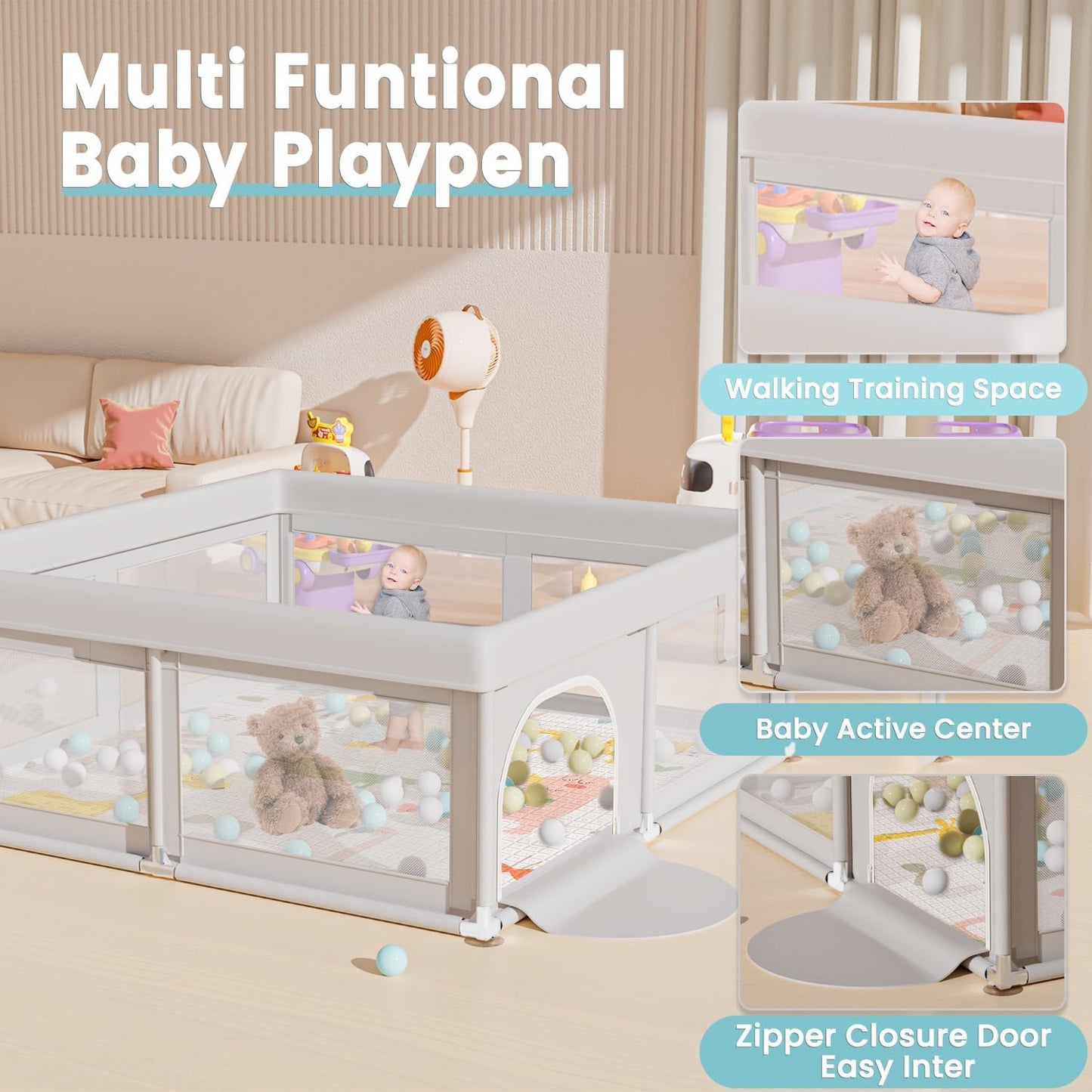 Hiaksedt Baby Playpen 50x50 Inch, Play Pens for Babies and Toddlers Baby Fence Play Yards for Indoor & Outdoor with Breathable Mesh Anti-Fall Playpen