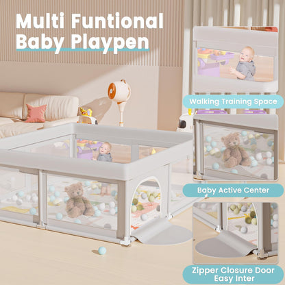Hiaksedt Baby Playpen 50x50 Inch, Play Pens for Babies and Toddlers Baby Fence Play Yards for Indoor & Outdoor with Breathable Mesh Anti-Fall Playpen